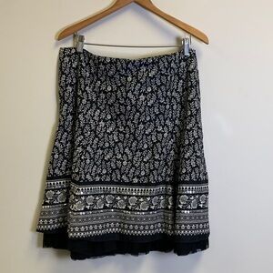 Apt. 9 Black and White Patterned A-Line Skirt